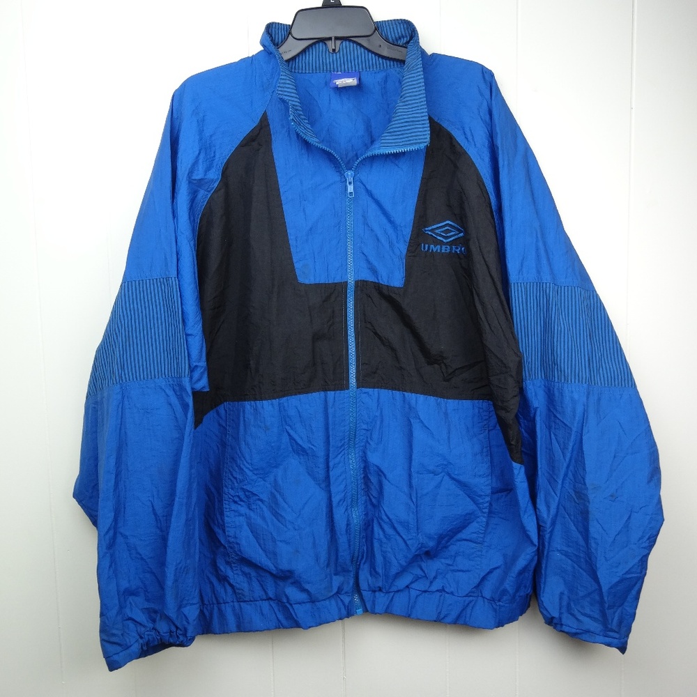 VINTAGE 90s UMBRO Spellout Windbreaker Jacket Blue